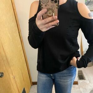 Jamison Cold Shoulder Zip Back Hole Distressed Sweatshirt